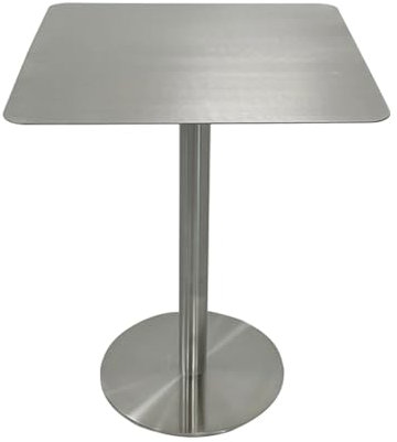 Quadratischer Edelstahl-Bartisch für industrielles Esszimmer, moderner Kneipentisch mit Metallsockel, 60 x 60 cm, hoher Küchentisch für Zuhause und Außenbereich