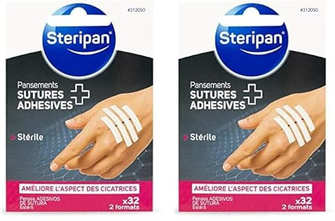 Steripan - Pansements Sutures Adhésives - 100% Stérile - Améliore l'Aspect des Cicatrices - Discrètes - 2 Formats - x32 (Lot de 2)