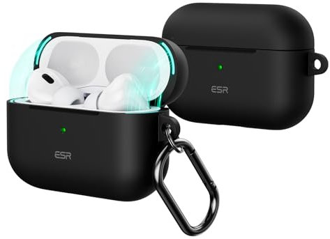 ESR für AirPods Pro 2/1 Hülle (2023/2022/2019), kompatibel mit AirPods Pro 2./1. Generation (USB-C/Lightning Kabel), Magnetischer Deckel, Voller Sturzschutz mit Karabiner, Cloud Serie, Schwarz