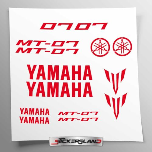 Kit adesivi compatibile con serbatoio e casco moto | Base Vinile Trasparente FACILE APPLICAZIONE Stampa UV | scritte loghi | Stickersland® - MT-07 (Rosso)