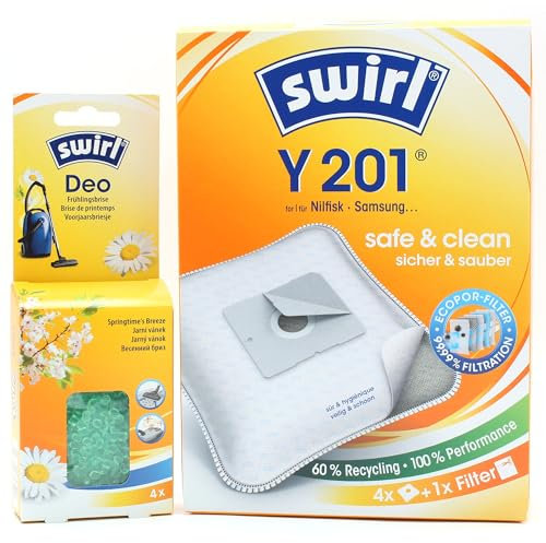 PakTrade 4 Staubsaugerbeutel + Deo-Perlen kompatibel mit Philips Geneva (Beutel/Bag!) | kompatibel mit Swirl Y201 - Y 201 | 4 Beutel, Lufterfrischer, Zubehör, Ersatzteile
