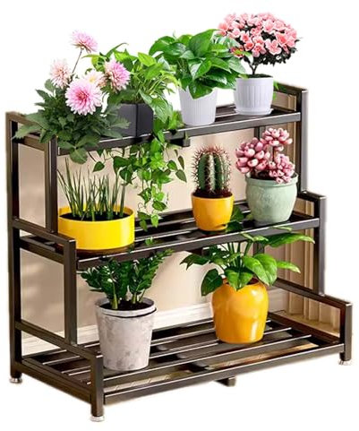 Robuster Metall-Pflanzenständer für drinnen und draußen, Eckregal für Wohnzimmer, Terrasse, Balkon, stabiles Pflanzenregal für schwere Töpfe und Blumen