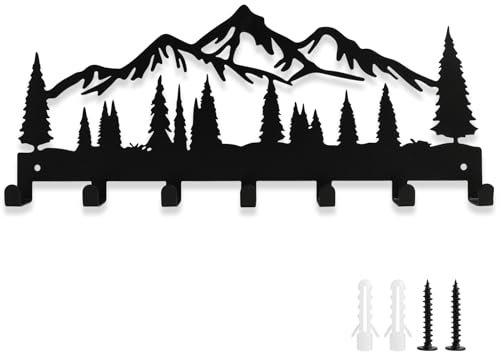 Annlpoy Porte-clés en métal - Porte-clés mural - Porte-clés avec 7 crochets, Entrée, Couloir, Chambre - Résistant à l'Eau et à la Décoloration (Motif Montagne)