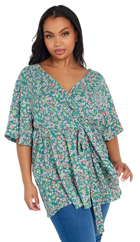 Yours Curve Blue Floral Wrap Textured Top - Women's - Plus Size Curve