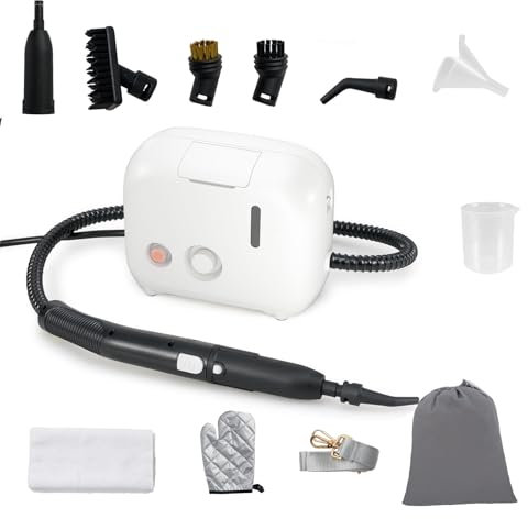 GOPLUS 1500W Nettoyeur Vapeur 3 Bars, Nettoyeur Vapeur à Main avec Réservoir d'Eau 1 L, 9 Accessoires, Convient pour Tapis, Rideaux, Cuisine, Salle de Bain, (Blanc)