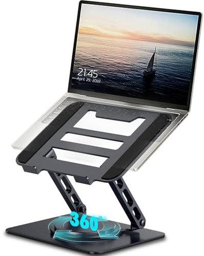 Alvar Laptop Stand with 360 Rotating Base, Stable Computer Stand for Ergonimic Foldable Laptop Riser for Desk Compatible with MacBook Pro/Air Notebook up to 16 Inches (Black)