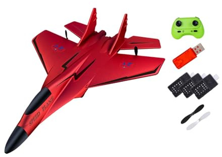 Colcolo RC Plane Toy Remote Control Airplane 2.4G Model with Night Light Fixed Wing Aircraft Hobby RC Glider for Beginners Age 8-12, 3 red