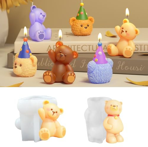 Skeadex Lot de 2 moules en silicone 3D en forme d'ours - Moule à bougie - Moule en silicone - Animaux - Plâtre pour couler - Moules en silicone pour le printemps - Pour filles et anniversaires (B)