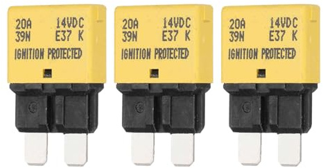 DMiotech 3 Pack Fusible Automático Mini Reiniciable Para Automóvil Amarillo | 14V DC 20A ATC/ATO Fusible Automático, Para Circuito Fusibles De Hoja Bajos, Camión SUV Barco Lancha Motocicleta