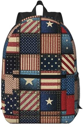 GSGCSBYMLG Rucksack mit amerikanischer Flagge, Patchwork, bedruckt, 43,2 cm, mit Taschen, Laptop-Rucksack, lässiger Tagesrucksack, Schwarz , One size