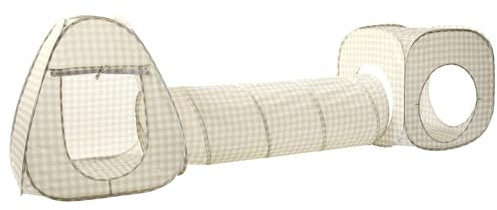 3 Sprouts Spielzelt Mit Tunnel Set - Kinder Tunnel Indoor - Krabbeltunnel Zelt Für Kinderzimmer - Gingham Beige