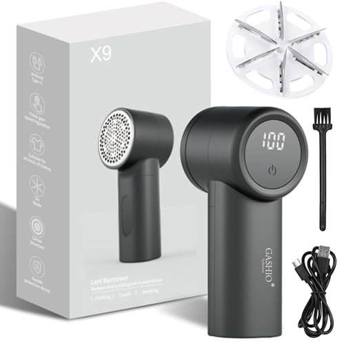 GASHIO X9 Lint Shaver - Electric Lint Remover with 6 Stainless Steel Blades, USB-C Battery, 3 Speeds for Clothes, Sweaters, Wool, Cashmere, Blankets, Furniture, Textiles & Sofas, Portable