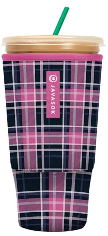 Sok It JavaSok Iced Coffee & Cold Soda Insulated Neoprene Cup Sleeve (Berry Plaid, XXLarge: 44-48oz)