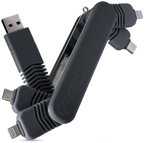 Krafted Connex Multi Cable Adaptor Hub – Compact USB-C PD Charging & Data Transfer Cable with Multiple Connectors – Fast Charging Hub for Smartphones, Tablets, Smartwatches & Accessories