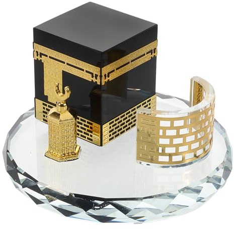 NIYANGLE Rundes Kaaba Dekorationsset 3 Stück aus Kristall als Souvenir | Saudi Arabisches Handwerksdesign, für Tisch und Nachttisch Geeignet, für Familie und Freunde