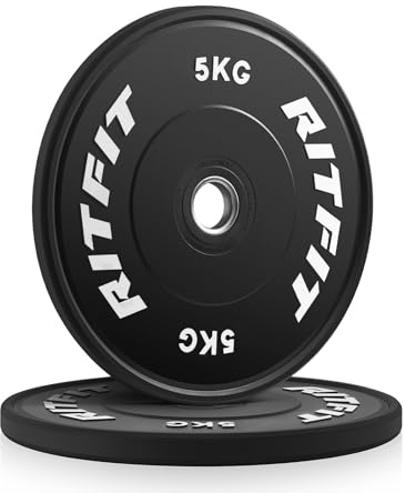 RitFit Hantelscheiben, Olympische Bumper Plates 5-20kg | Ø50mm Bohrung, Vollgummi, für Krafttraining, Hantel Gewichte für Langhantel