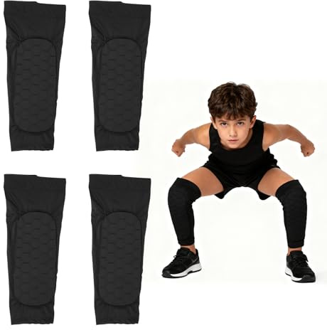 2 Paar Sport Schienbeinschutz für Kinder, schienbeinschoner socken mit Wabenpads, Atmungsaktiv & rutschfest Schienbeinschoner Fußball, Geeignet für Skifahren, Radfahren, Bergsteigen