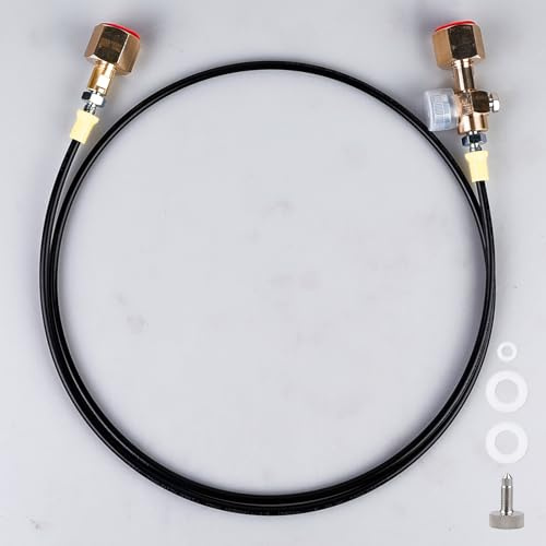 GAOUTO 1,5m CO2 Umfüllschlauch, 2 × W21.8-14 Gewinde Anschluss, CO2 Adapter Hochdruckschlauch mit 3000PSI Manometer, CO2 Nachfüllstation, Transferschlauch für Argon, Gasschlauch Schweißgerät