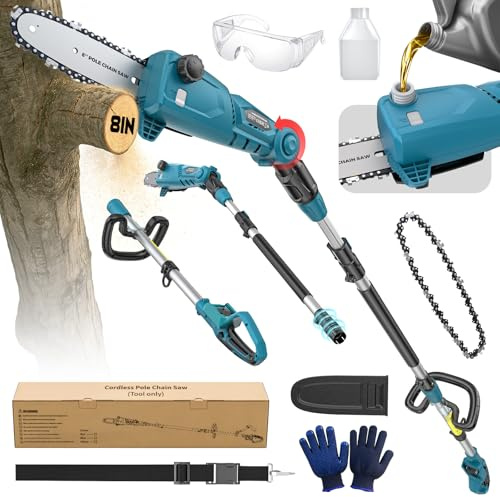 LIVOWALNY Cordless Pole Saw Compatible with Makita Batteriy | 8 Inch Low Kick-Back Bar and Chain, 10ft Extension Pole, Auto Lubrication System, Battery & Charger not included