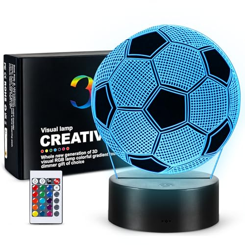 CENOVE Fussball Geschenke für Jungen Mädchen, 3D Nachtlicht mit 16 Farben ändern durch Fernbedienung, Fußball Lampe Geburtstags Geschenk Junge 4 5 6 7 8 9 jahre
