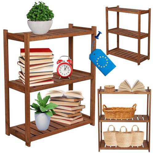 MODO24 Holzregal 85,8x70x33cm mit 3 Fachböden, massives Kiefernholz Standregal, vielseitiges Allzweckregal Haushaltsregal & Vorratsregal für Keller Küche Speisekammer Büro, Ordnungssystem, Braun