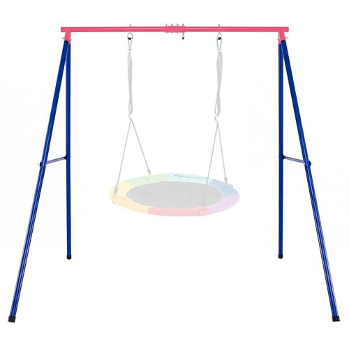 RELAX4LIFE Schaukelgestell Outdoor, bis zu 250 kg belastbar, Schaukelgerüst Metall mit Bodenankern für Kinderschaukel Nestschaukel Gartenschaukel, Schaukel Gestell für Garten, 196 x 182 x 185 cm, Rot