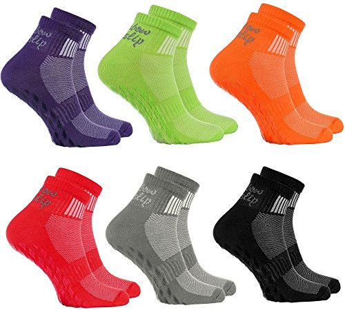 Rainbow Socks - Donna Uomo Sportive Calze Antiscivolo ABS di Cotone - 6 Paia - Porpora Negro Verde Grigio Rojo Naranja - Tamaño 36-38