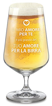 AMAVEL Calice da Birra con Incisione Divertente, Amore per la Birra, Bicchiere a Tulipano, Regalo di Compleanno per Lui, ca. 0,4 l