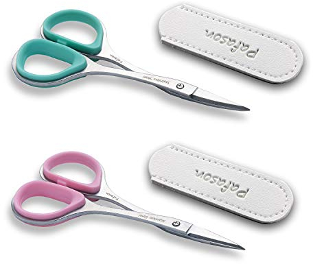 PAFASON 4 '' Ciseaux à ongles courbes et droits en acier inoxydable, ciseaux à cuticules, ciseaux de manucure, avec étui en cuir PU de qualité supérieure