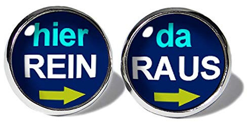 Blaue Hier Rein Da Raus Ohrstecker ABOUKI Unisex Damen Herren Kind Kinder Edelstahl Ohrschmuck mit lustigem Spruch-Motiv handgefertigte Ohrringe silber-farben