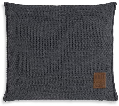 KNIT FACTORY - Jesse Quadratisches Zierkissen - Anthrazit - 50x50 cm | Sofakissen mit Füllung und Bezug - Couchkissen - Zierkissen - Gestrickter Dekokissen - Zeitloses Design