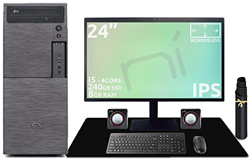 Pc fisso completo di monitor, altoparlanti, mouse, tastiera con core i5 quad-core 8gb ram ddr4 ssd 240gb windows 10 pro con licenza. Comodo tappetino XXL per mouse e tastiera in omaggio.