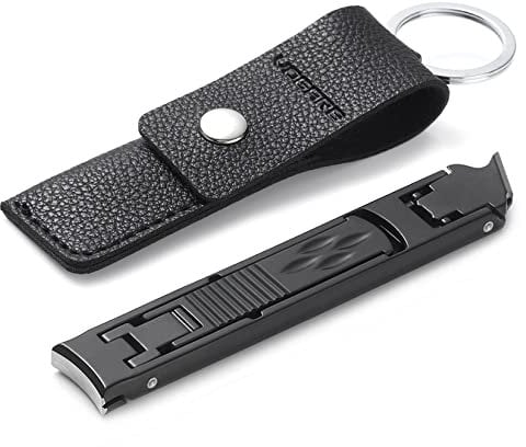 VOGARB Portable Nail Clippers for Thick Nails Ultra Thin Foldable Wide Jaw Opening Cutter with Safety Lock Double Head Curved and Bevel Trimmer for Toenail Fingernail Travel Design (Black)