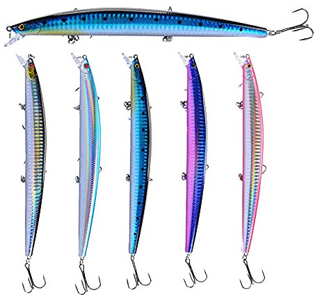 Set di 5 Esche da Pesca 18CM 24G - Artificiali Topwater Crankbaits Swimbait Finta Duro Minnow Bionica per Trota, Pesce Persico, Luccio