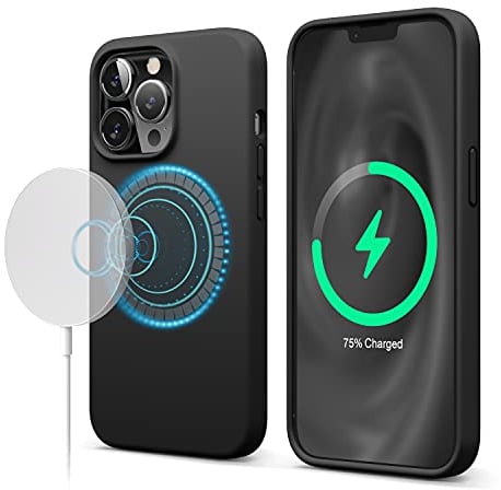 elago Magnetic Silicone Case Compatible with iPhone 13 Pro, Built-in Magnets, Premium Liquid Silicone, Protective Cover, Compatible with MagSafe Accessories (Black)