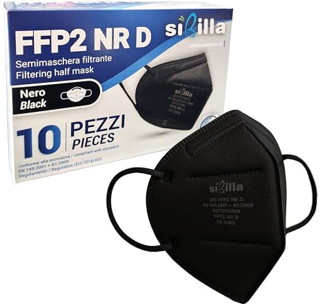 general merchandising FFP2 Masken – 10 Stück | FFP2 Maske Schwarz NR D Made in Italy | Maske FFP2 Atemschutzmaske Einzeln verpackt | Zertifiziert EN 149:2001+A1:2009 PFE ≥94%