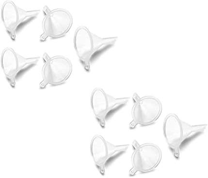 LATRAT Juego de 15 mini embudos de plástico, transparentes, pequeños, muy prácticos, portátiles, de viaje, para pequeñas muestras de emulsión de perfume, 3 tamaños, 5 unidades de cada tamaño