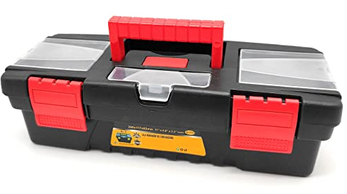 Tradineur - Caja de herramientas de plástico Nº5 con bandeja extraíble, 3 compartimentos en la tapa y asa, 280 x 117 x 82 mm