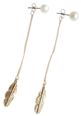 Cimenexe Böhmische Feder-Ohrringe Perlen-Ohrstecker Langkettige Tropfen-Ohrringe Goldene Quasten-Ketten-Ohrringe Feder-Tropfen-Ohrringe Blatt-Ohrhänger-Ohrringe Schmuck für Frauen und Mädchen