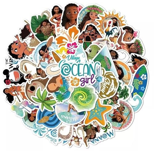 Moana Adesivi in vinile con finitura fustellata Decalcomanie per computer portatili Telefoni Custodia per telefono Console Pareti Bagagli Case Libri - 50 adesivi