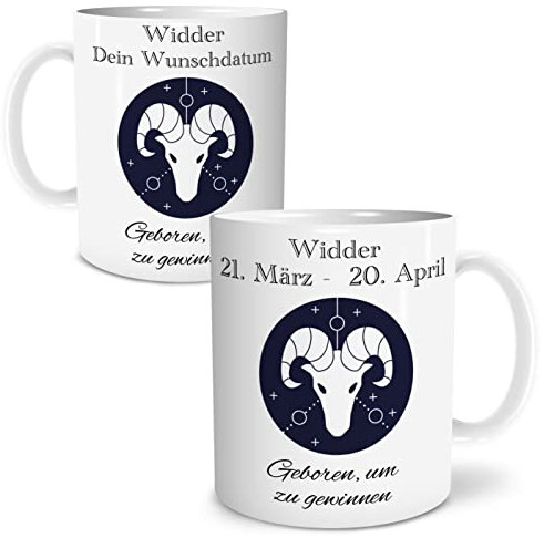 OWLBOOK® Personalisierte Geschenke Tasse Personalisiert Sternzeichen Widder Tasse mit Spruch Sternzeichen Geschenke Widder zum Geburtstag Weihnachten Keramik 300 ml