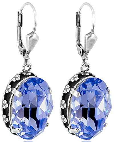 Jugendstil Ohrringe Silber Lila Markenkristalle Tansanit Ovalschliff NOBEL SCHMUCK