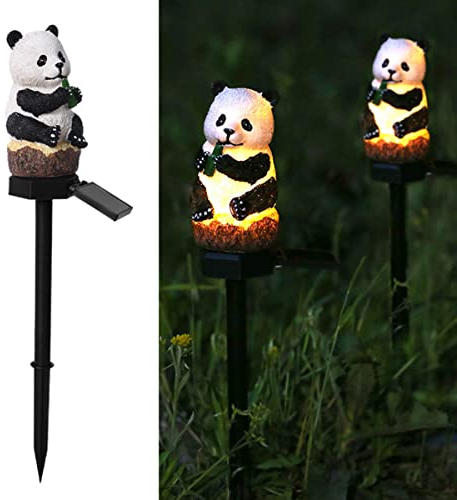 RANRAO Outdoor Harz Panda Statue Solar Licht, Wasserdicht Panda Rasen Pfahl Lichter, Solarbetriebene LED Panda Lichter Solarlampe Outdoor Garten - Garten Weg Beleuchtung Dekoration Ornament