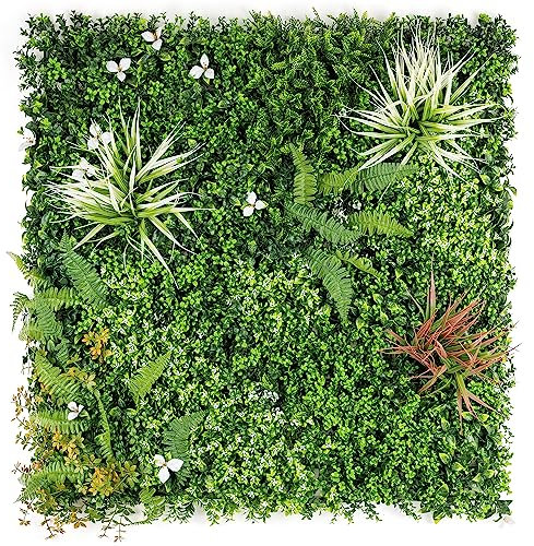 CHRISTOW Meadow Artificial Plant Living Wall Panels, Garden Fence Covering Decoration, Indoor Outdoor Decor, Waterproof UV Protected, 1m x 1m (Set of 2 100cm x 50cm)