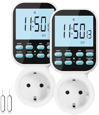 Digitale Zeitschaltuhr Steckdose mit Countdown und Schleifenmodus, Maxcio Timer Steckdose mit 20 konfigurierbaren wöchentlichen Programme und einbruchsicheren Zufallsfunktion für Innen (2 Pack)