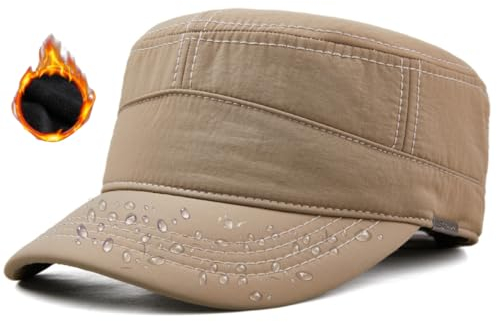 Pyrafox Berretto militare da uomo, impermeabile, M-XXL, grande testa, cachi (fodera in pile), M/L