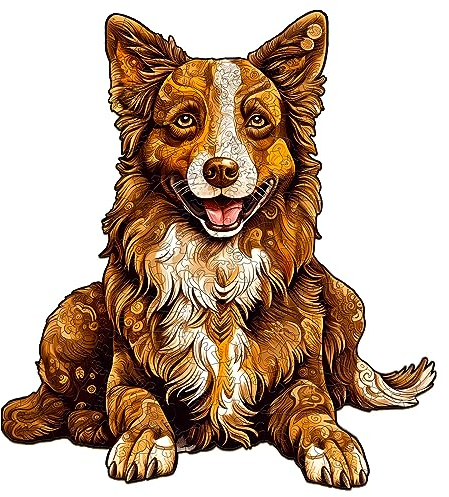 Holzpuzzle Erwachsene, 300 Teile Border Collie Holz Puzzle Erwachsene, 41.9x38.1cm Wooden Puzzle, Unregelmäßige Einzigartige Puzzle, Holzpuzzle Tierform, Holz Puzzle Mit Geschenkbox Aus Holz