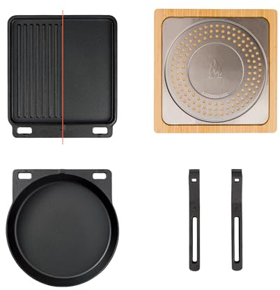 Solo Stove Pi Gusseisen Grillzubehör-Set, 3-teilig | Inkl. Pfanne (30 cm), Wendegrillplatte/Plancha (29 x 33 cm), 2 Griffe, Untersetzer, Für Pi Pizzaofen und jeden Indoor/Outdoor Ofen
