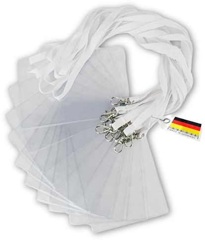 Schlüsselbänder aus Baumwolle mit Ausweishülle DIN A6 - twist4® (weiß, 10 Stück)