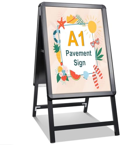 STANDNEE Pavement Sign Frame Sign Board Double Sided Display A-Board Poster Stand Sign Holder for Advertising (Black-A1)